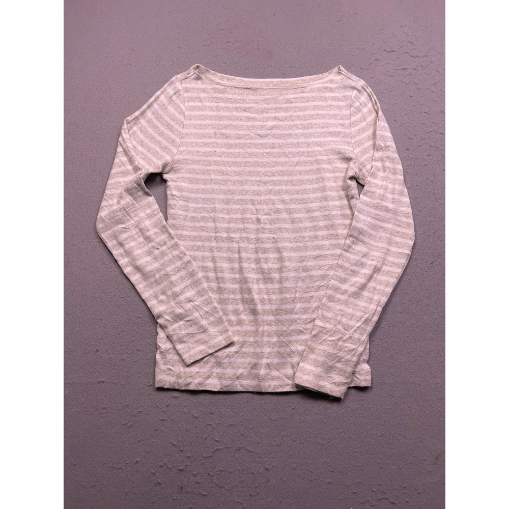GAP Shirt Long Sleeve Jersey Knit Striped Beige White Medium Womens